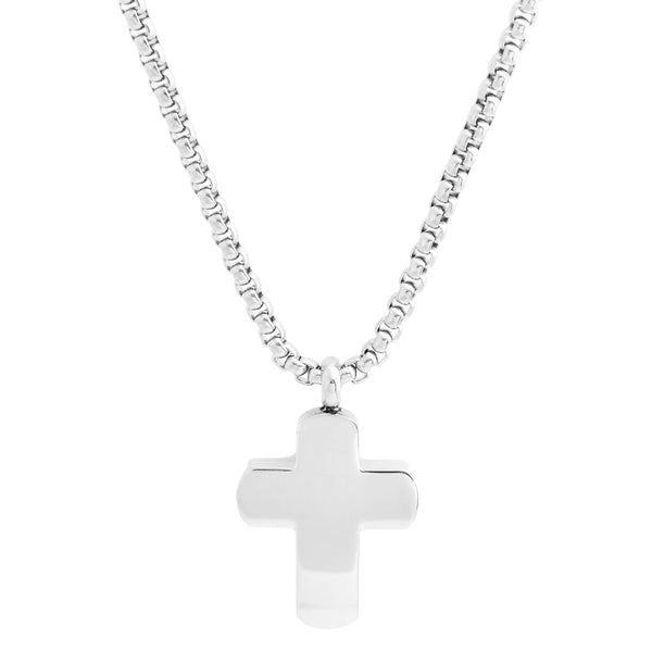 Silver Gloss Finished Stainless Steel Cross Necklace 