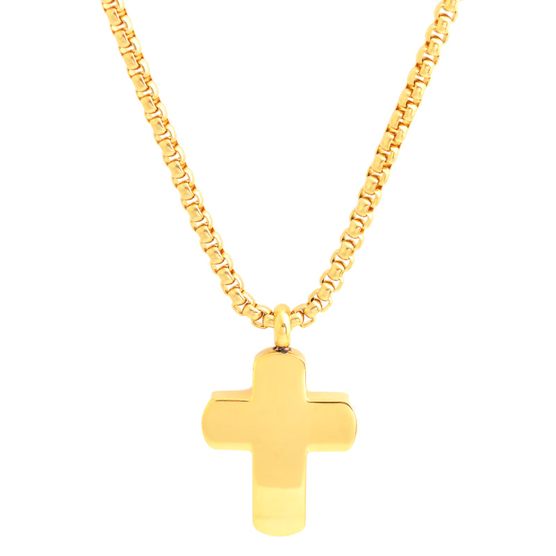 Gold Gloss Finished Stainless Steel Cross Necklace 