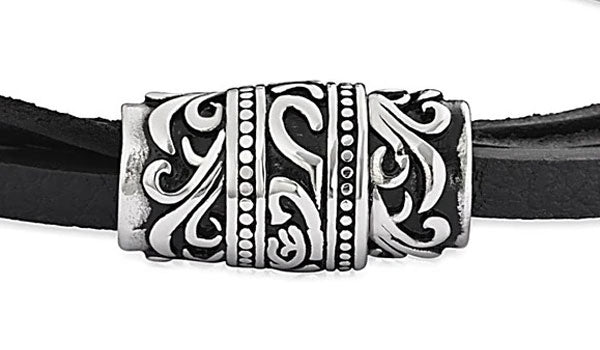 Triple Layer Black Leather Tribal Bracelet feature img close up