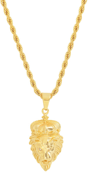 gold Lion Crown Pendant Necklace feature img full length