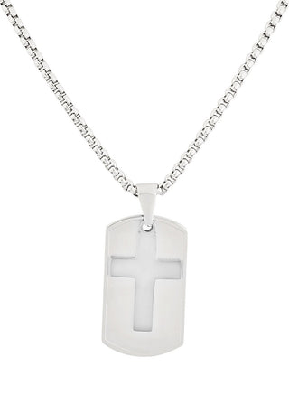 Silver Dog Tag and Cross Pendant Necklace feature img full length