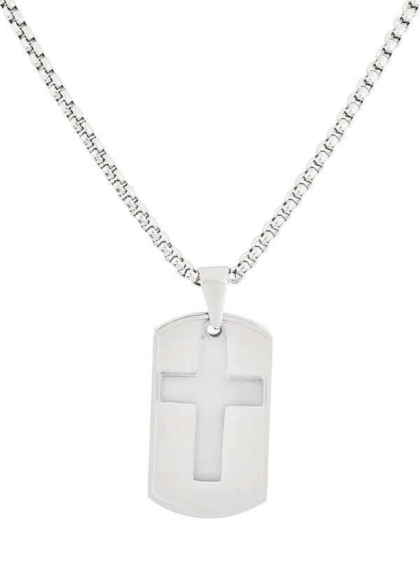 Silver Dog Tag and Cross Pendant Necklace feature img full length