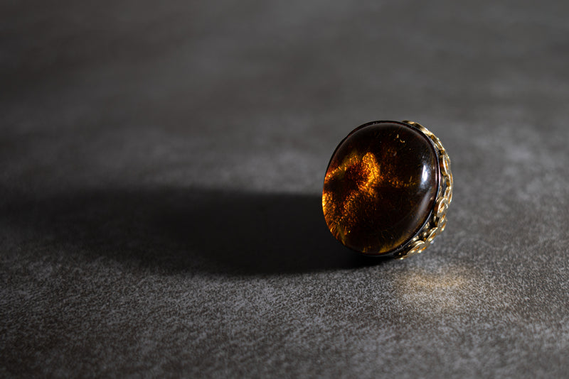 Luxury Sterling Silver Oversized Adjustable Baltic Amber Ring