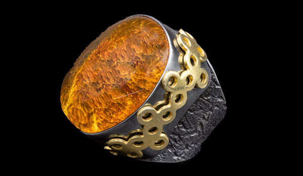 Luxury Sterling Silver Oversized Adjustable Baltic Amber Ring