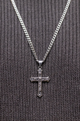 Silver Skull & Roses Cross Necklace lifestyle img