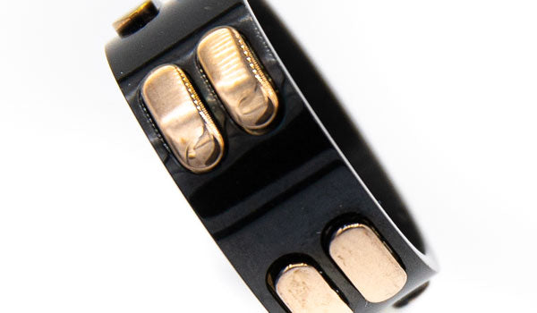 Alt= Black Stainless Steel Ring Close up.