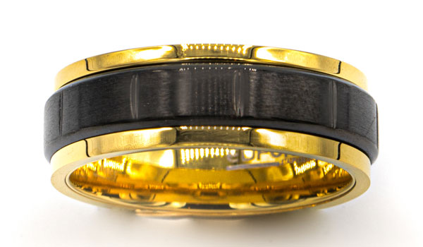 black and gold spinner ring close up