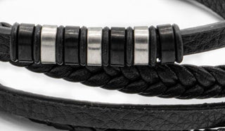 Black top grain leather bracelet wrap style close up