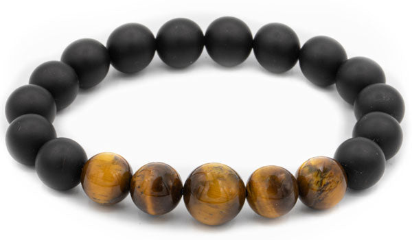Black onyx and brown tigers eye natural stone bracelet