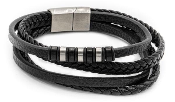 Black top grain leather bracelet wrap style