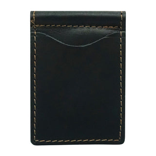 Black Onyx Top Grain Leather Money Clip Tan worn stitching outline handcrafted and designed by playhardlookdope Made From 100% Top Grain Leather Lining 100% Top Grain Leather 3''W X 4''L X 6.6'' Leather Produced in U.S. Develops a natural Patina over time