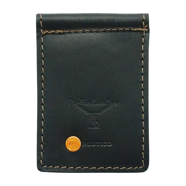 Black Onyx Top Grain Leather Money Clip Tan worn stitching outline handcrafted and designed by playhardlookdope Made From 100% Top Grain Leather Lining 100% Top Grain Leather 3''W X 4''L X 6.6'' Leather Produced in U.S. Develops a natural Patina over time 