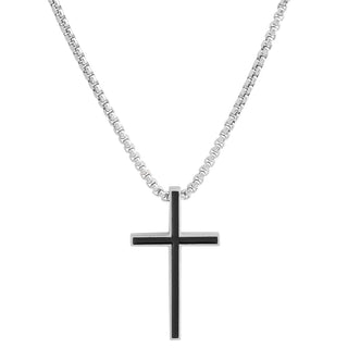 Silver 316L High- Grade Stainless Steel Black 3 Dimensional Cross Pendant Necklace Lobster Claw Clasp 24'' Chain