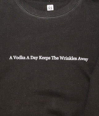 A Vodka A Day Keeps The Wrinkles Away SUPIMA Cotton Crewneck Sweatshirt close up