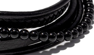 Black Leather & Onyx Gemstone Wrap Bracelet