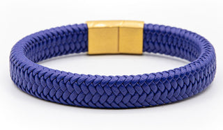 Alt=Blue Leather Bracelet Gold Clasp
