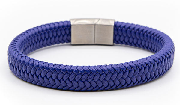 Alt=Blue Leather Bracelet Silver Clasp