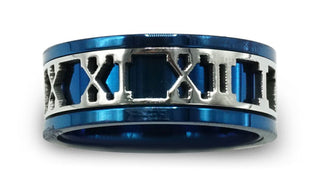 blue Roman numeral ring close up