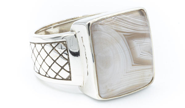 Men's Sterling Silver Botswana Agate Signet Ring