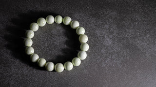 Lime Chrysoprase Natural Gemstone Bracelet on tile