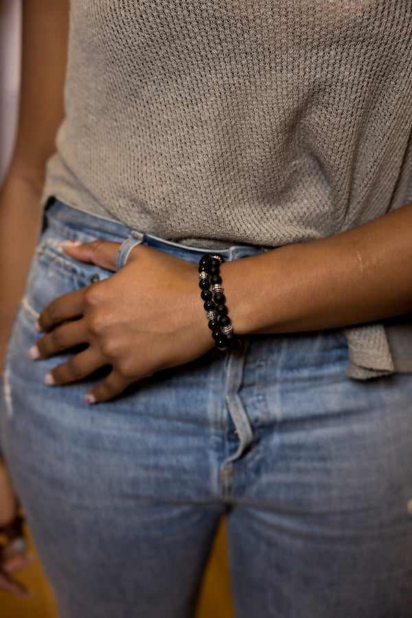 Woman wearing balinese bracelets