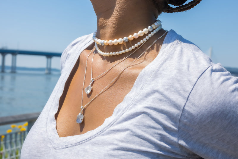 The Woman wearing Cara Freshwater Japanese Pearl Choker