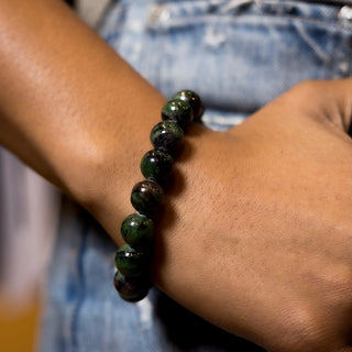 woman wearing Luxury Ruby Zoisite Natural Gemstone Bracelet