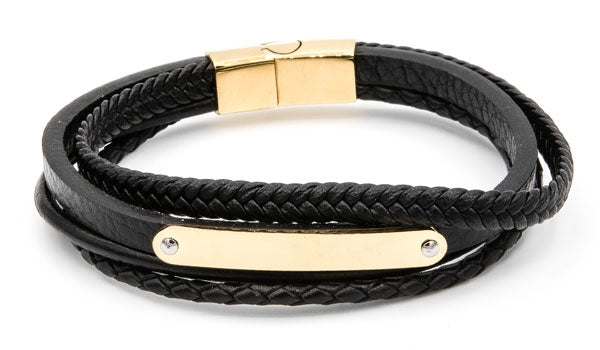 Gold leather edgy wrap bracelet