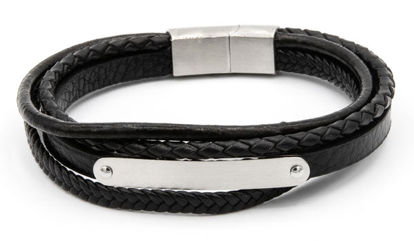Silver leather edgy wrap bracelet