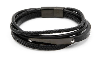 Black leather edgy wrap bracelet