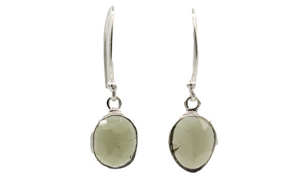 Sterling Silver Faceted Moldavite Earrings.