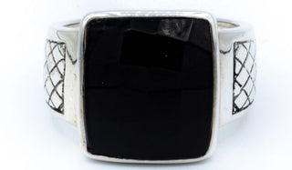 Men's Sterling Silver Faceted Onyx Gemstone Signet Ring