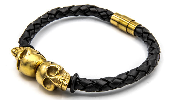 Double Skull Leather Bracelet
