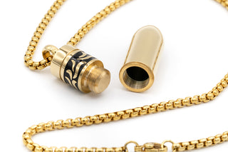 Alt= Gold Bullet Necklace open.