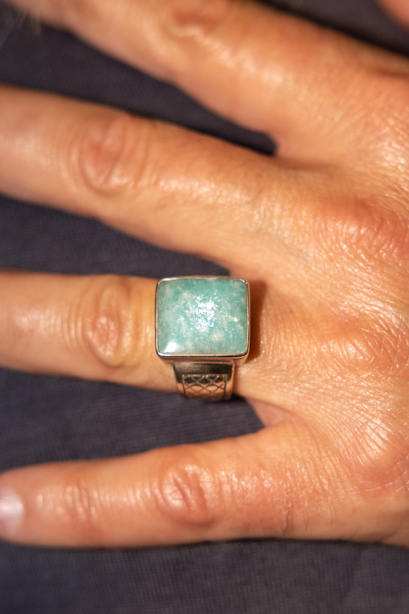 Men's Sterling Silver Amazonite Gemstone Signet Ring