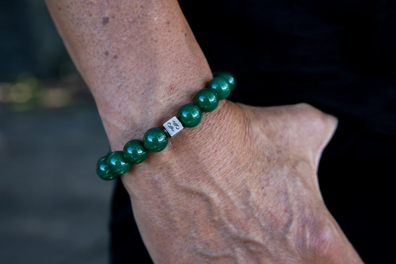 Man wearing Green Onyx Beaded Charm Bracelet.