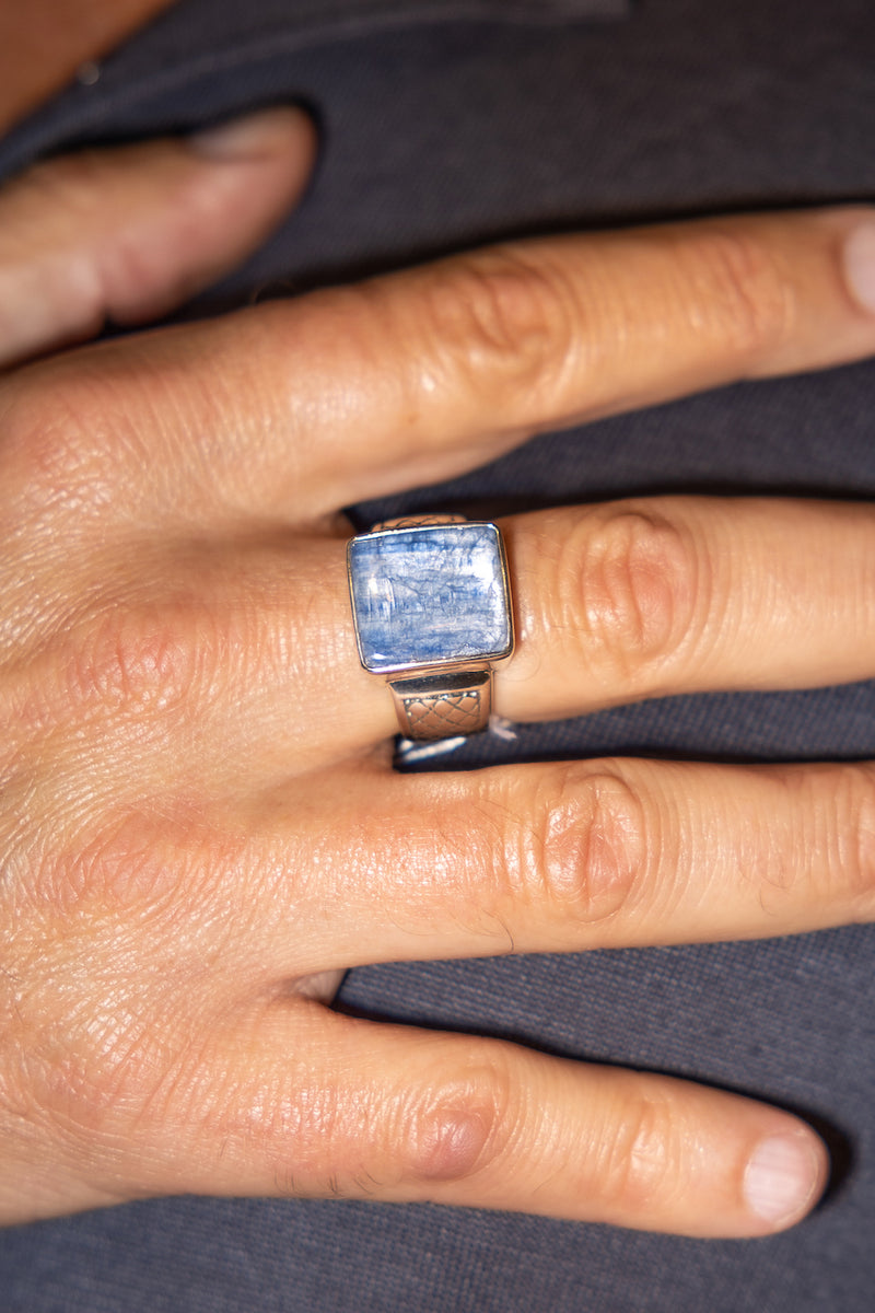 Men's Sterling Silver Kyanite Gemstone Signet Ring