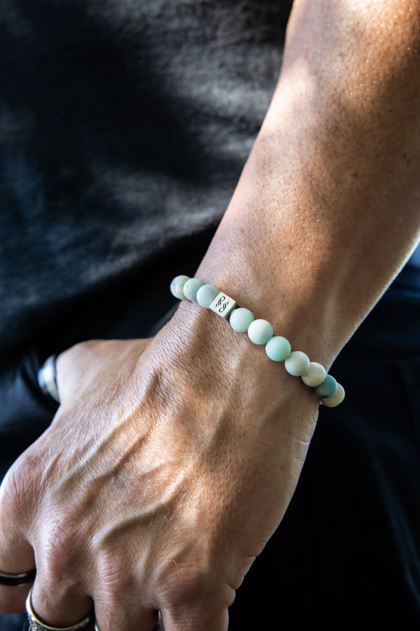 Male wearing Amazonite Sterling Silver Bracelet.