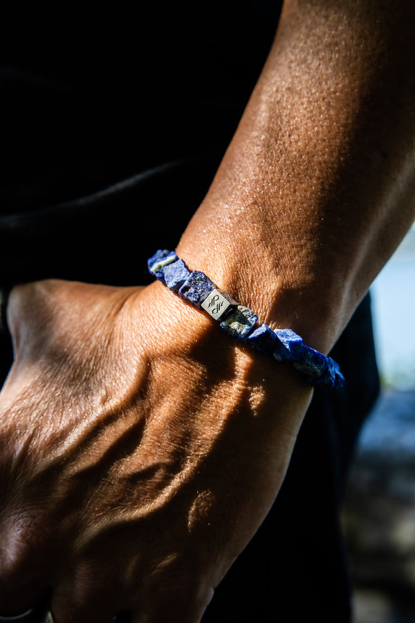 Man wearing Raw Lapis Lazuli Gemstone Bracelet