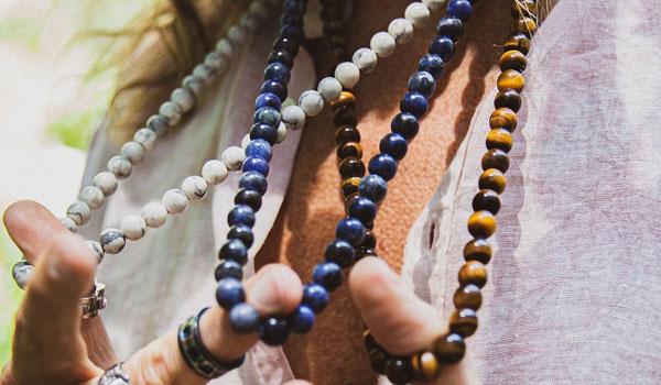 Sodalite natural stone necklace close up lifestyle img