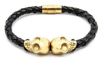 Double Skull Leather Bracelet