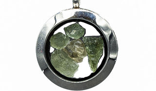 Sterling Silver Spiritual 5-Piece Moldavite Lockett Necklace close up
