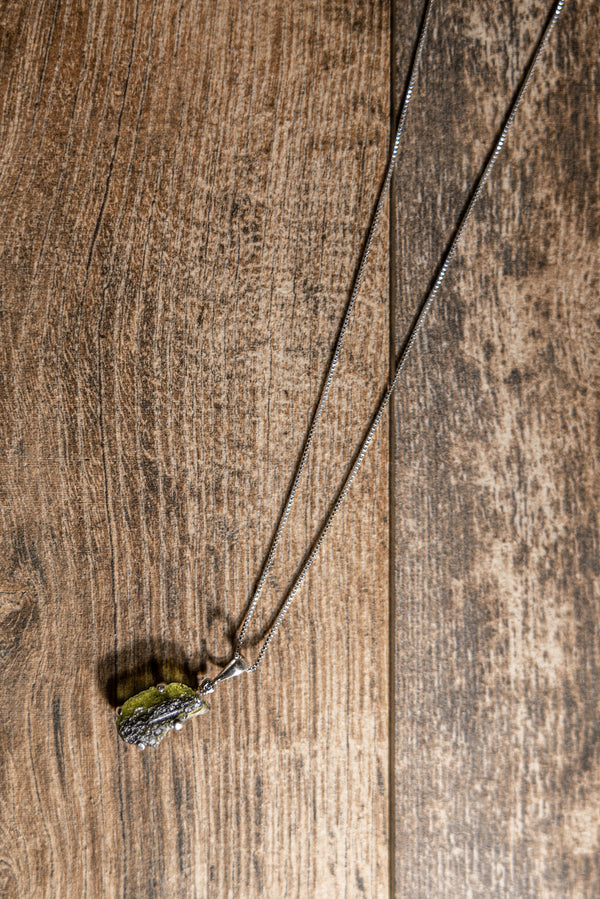 Sterling Silver Kite-Shaped Spiritual Moldavite Necklace lifestyle image