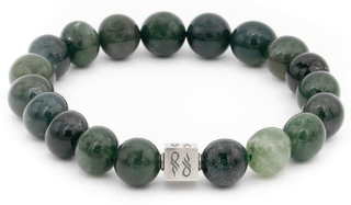 Moss Agate Natural Gemstone bracelet with Silver Charm