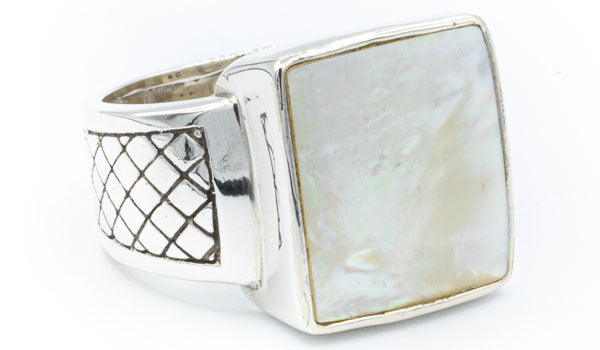 Men's Sterling Silver Mother Of Pearl Signet Ring