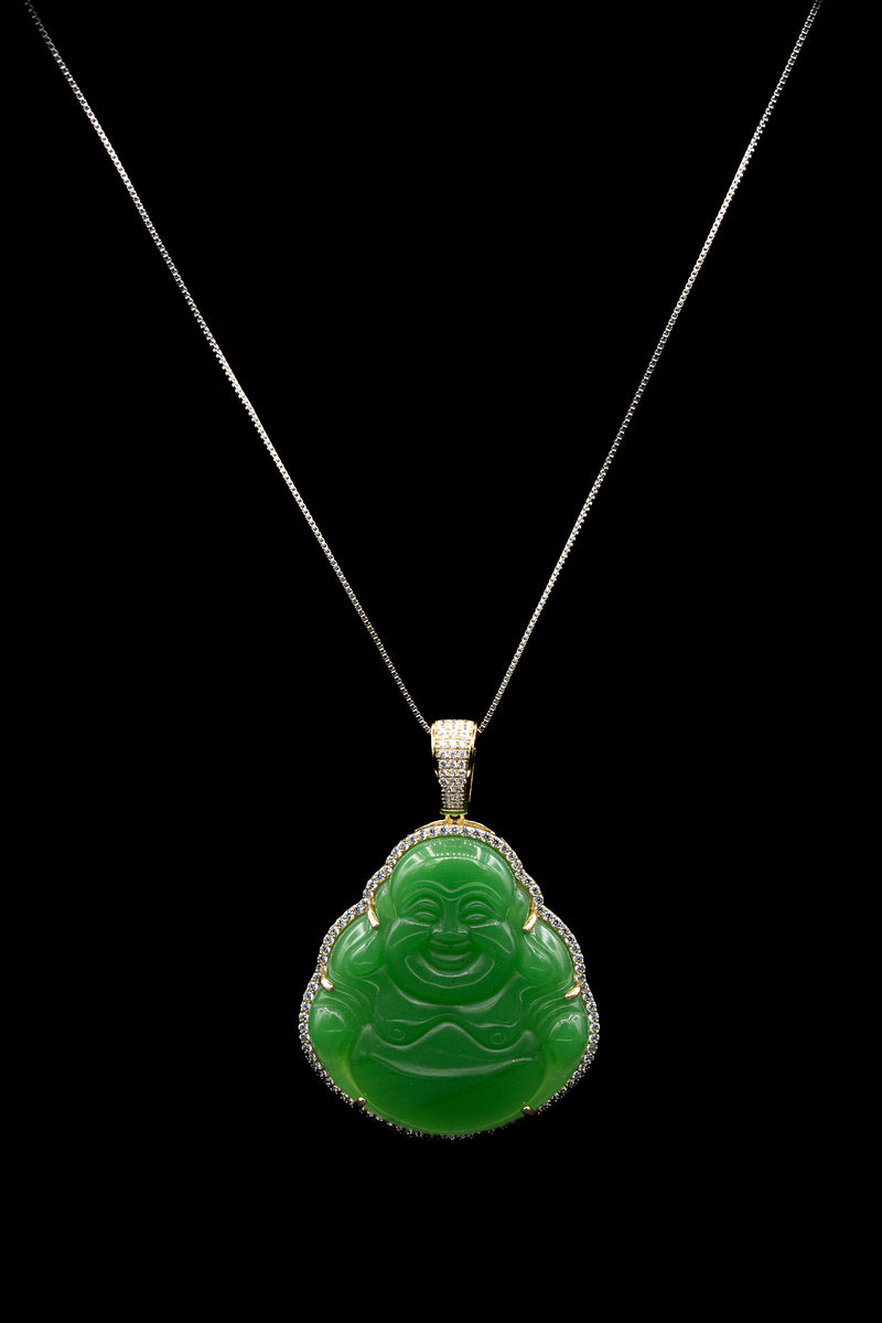 Sterling Silver Jade Sitting Buddha Necklace full length