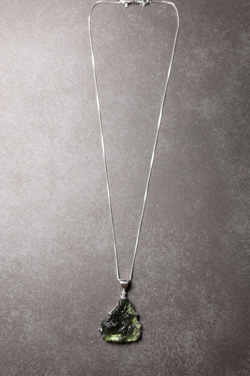 Sterling Silver Adjustable Flat-Triangle Shaped Moldavite Necklace