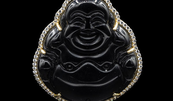 Sterling Silver Onyx Sitting Buddha Necklace close up