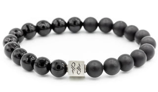 Sterling Silver Onyx Gloss & Matte Natural Gemstone Bracelet