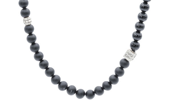 Sterling Silver Onyx Gloss & Matte Balinese Natural Gemstone Necklace